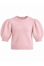 Girls Knitted Topwith Puff Sleeves