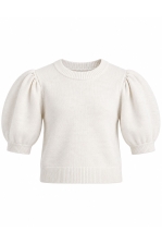 Girls Knitted Topwith Puff Sleeves