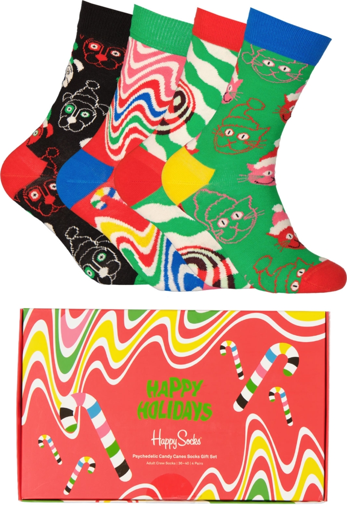 4-pack Psychedelic Candy Cane Socks Gift Set