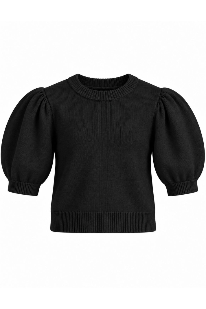 Girls Knitted Topwith Puff Sleeves