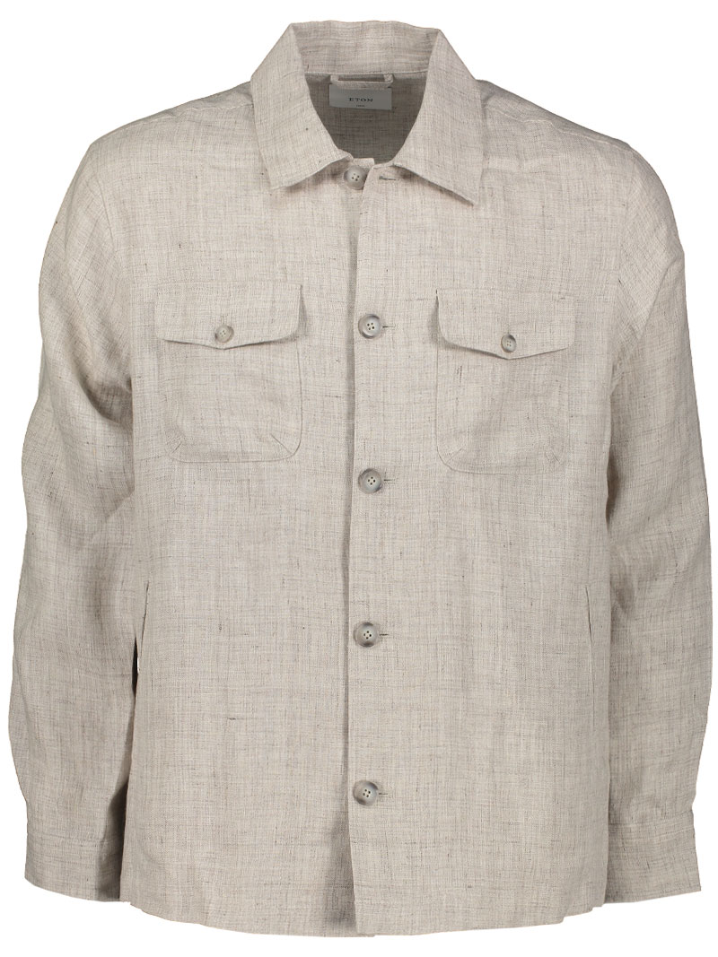 Beige Four Pocket Linen Overshirt