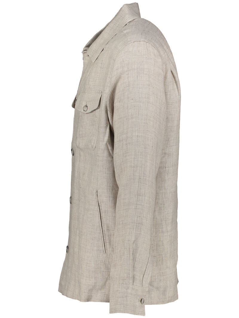 Beige Four Pocket Linen Overshirt