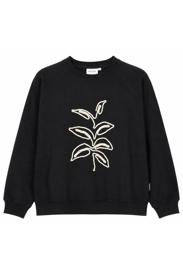 Sweatshirt Ystad Line Art Leaves Black