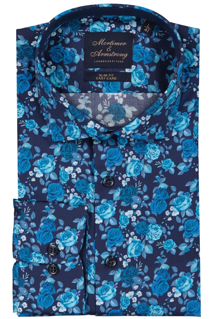 Shirt With Big Roses Slim Fit