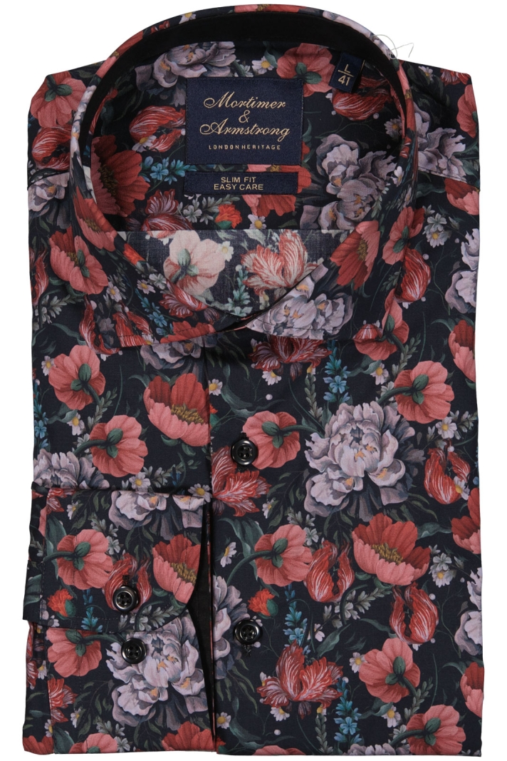 Shirt With Big Flowers Slim Fit