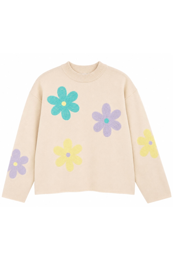 Sweater Limhamn Application Flower Vanilla White
