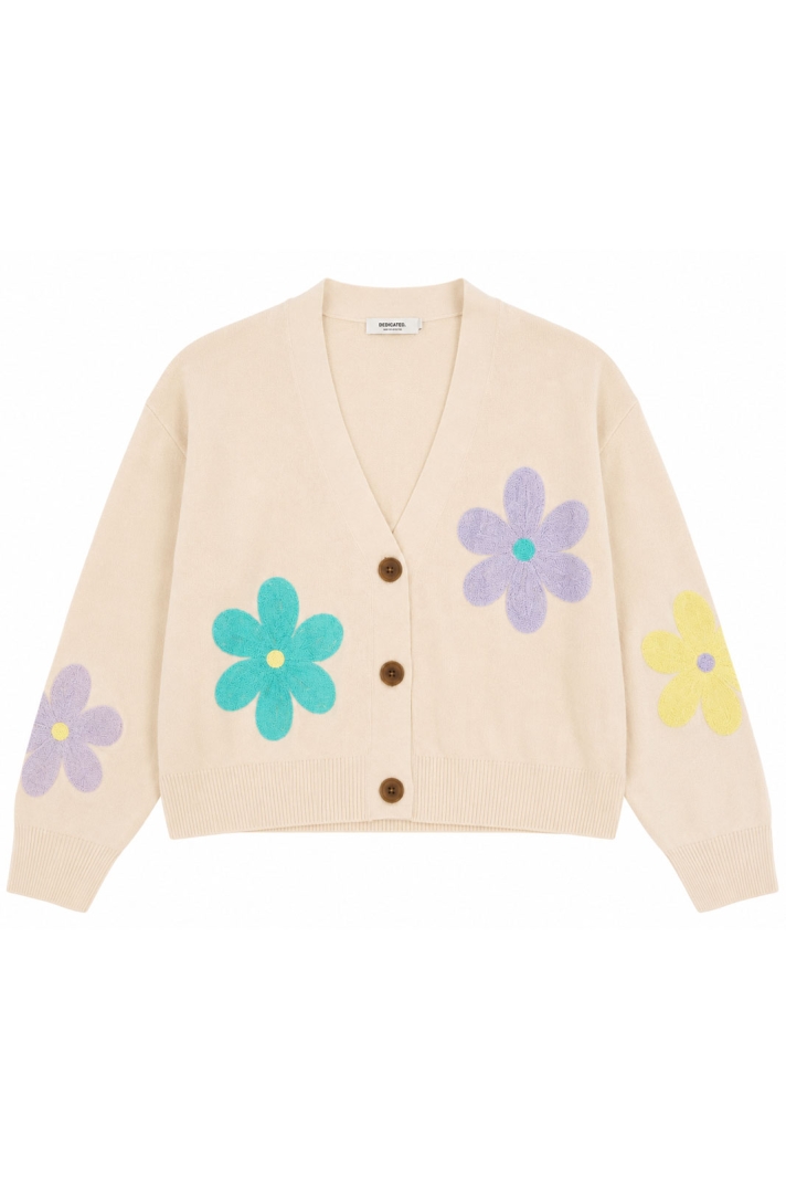 Cardigan Kanan Application Flower Vanilla White
