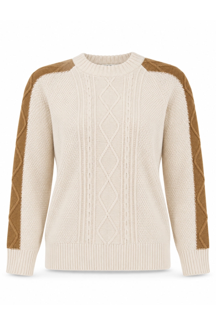 Sweater Husie Cable Knit Vanilla White/kelp Beige